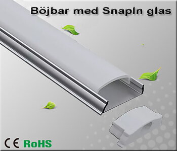 Aluminiumprofil för ledtejp Låg Böjbar SnapIn glas