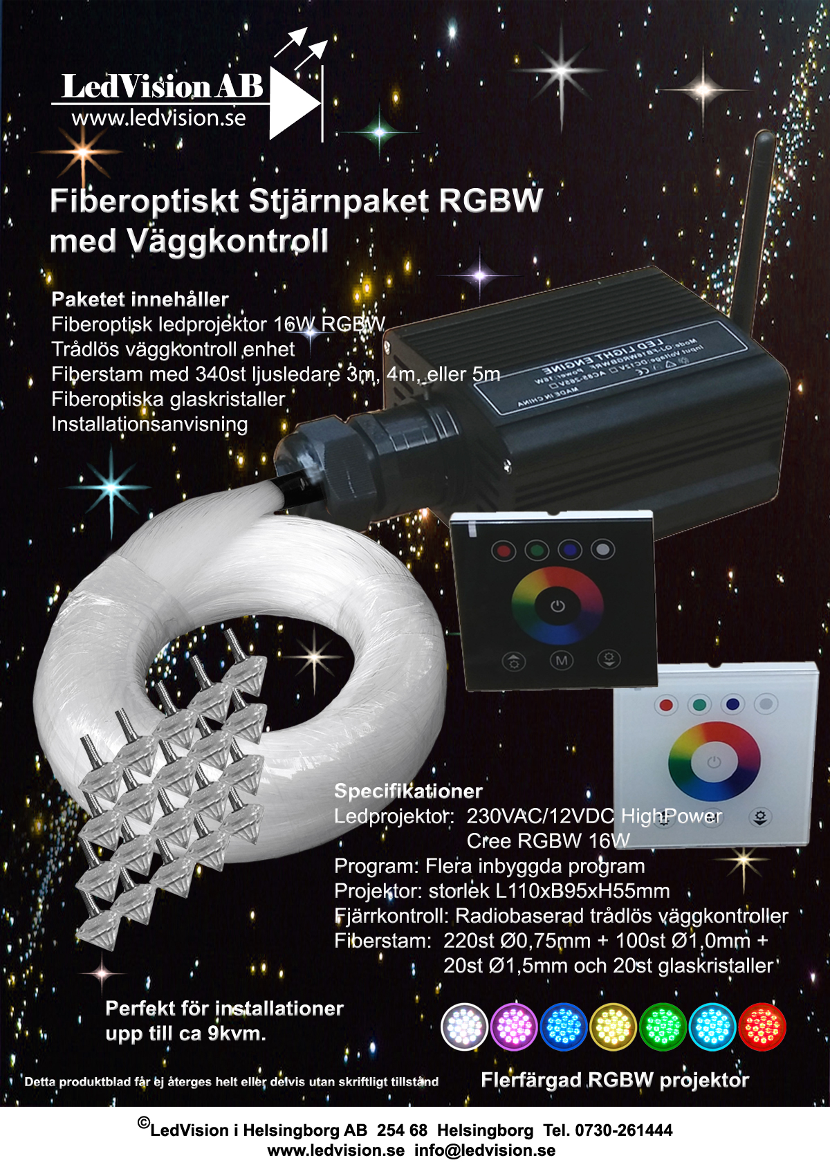 Stjärnhimmelpaket 16W RGBW Väggkontroll 8kvm - 2