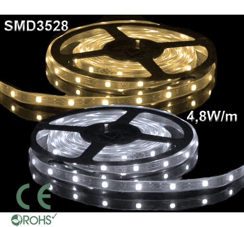 Ledtejp SMD3528 4,8W/m Varmvit, Vit el. Kallvit
