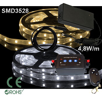 Ledtejp Dimbart Fjärrk. Kit SMD3528 4,8W/m Varmvit, Vit el. Kallvit
