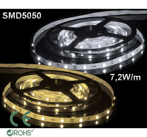 Ledtejp SMD5050 7,2W/m Varmvit, Vit el. Kallvit