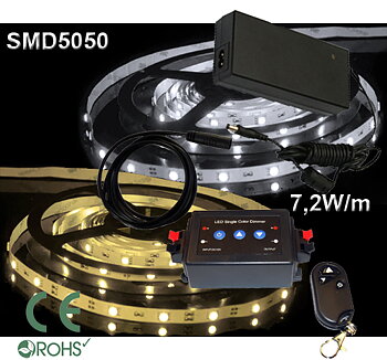 Ledtejp Dimbart Fjärrk. Kit SMD5050 7,2W/m Varmvit, Vit el. Kallvit