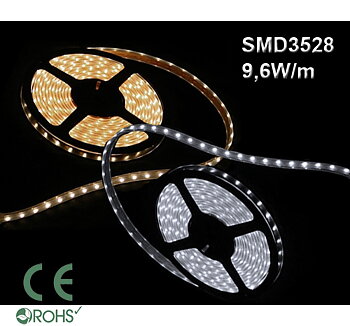 Ledtejp SMD3528 9,6W/m Varmvit, Vit el. Kallvit