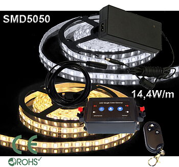Ledtejp Dimbart Fjärrk. Kit SMD5050 14,4W/m Varmvit, Vit el. Kallvit