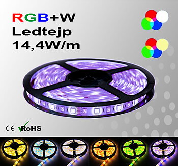Ledtejp RGB+W Flerfärgad + Vit el. Varmvit 14,4W/m