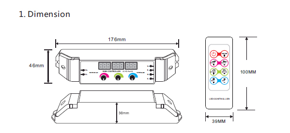 RGB Vridkontroller  med Display 12-24VDC 3x6A - 2