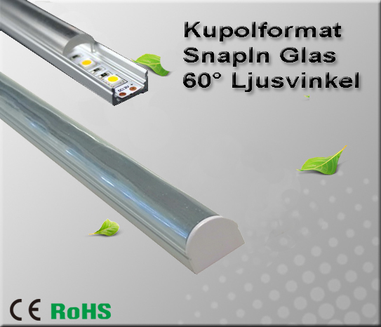 Aluminiumprofil för ledtejp Låg "Snap In Glas" 60°