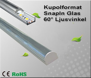 Aluminiumprofil för ledtejp Låg "Snap In Glas" 60°