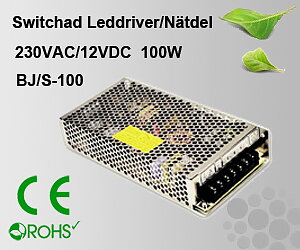 Switchad Leddriver/Nätdel 230VAC/12VDC 100W