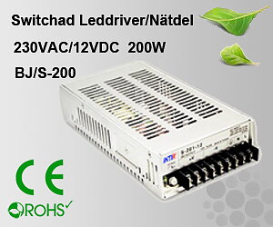 Switchad Leddriver/Nätdel 230VAC/12VDC 200W