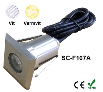 Inground Lampa 1,5W Kvadratisk HighPower Vit/Varmvit