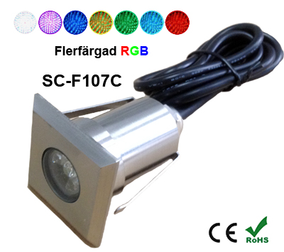 Inground Lampa 2W Kvadratisk RGB