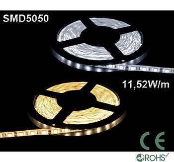 Ledtejp SMD5050 11,52W/m Varmvit, Vit el. Kallvit