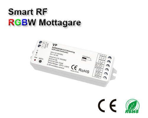 Wifi 2,4GHz RGBW kontroller/mottagare 12-24VDC 4x6A