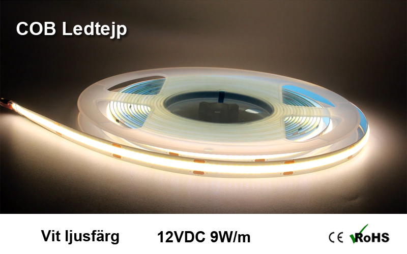 Ledtjep COB 12VDC 9W/m Vit ljusfärg