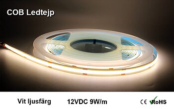 Ledtjep COB 12VDC 9W/m Vit ljusfärg