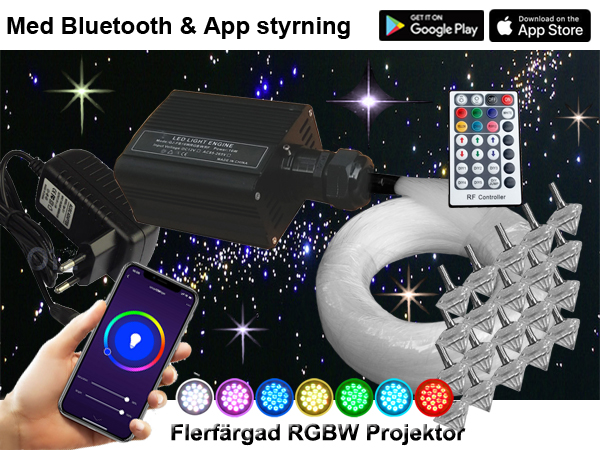 Stjärnhimmelpaket 16W RGBW Fjärrkontrol + APP 8kvm