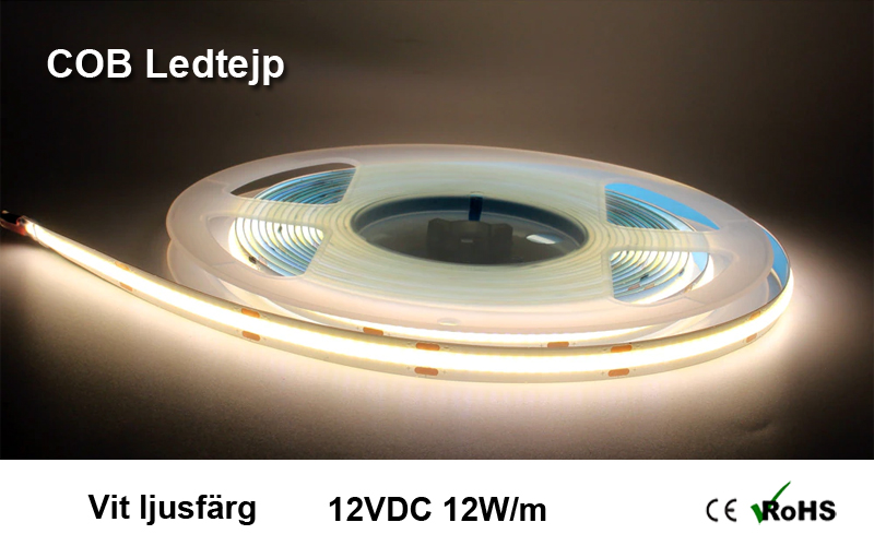 Ledtjep COB 12VDC 12W/m Vit ljusfärg