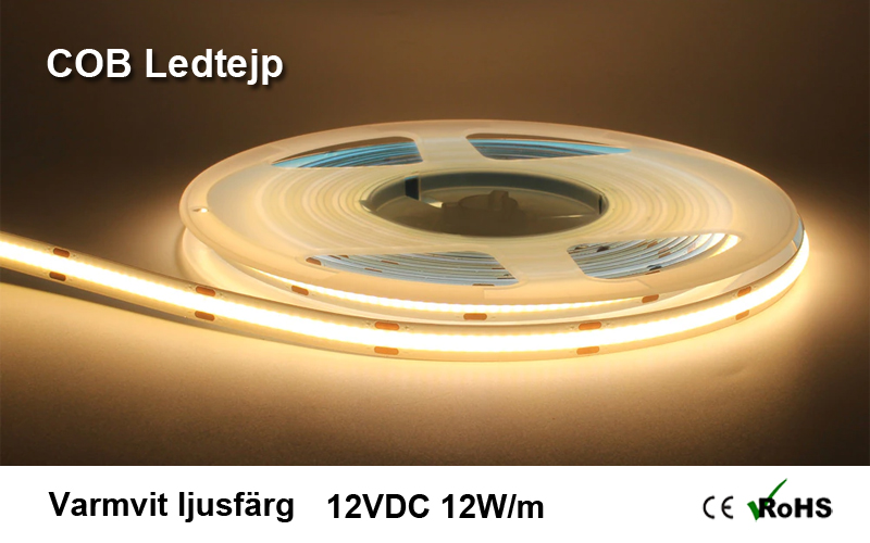 Ledtjep COB 12VDC 12W/m Varmvit ljusfärg
