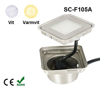 Inground Lampa 0,6W Kapslad  Kvadratisk Vit/Varmvit