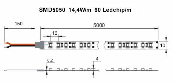 Ledtejp Dimbart Microkontroller Kit SMD5050 14,4W/m Varmvit, Vit el. Kallvit - 3