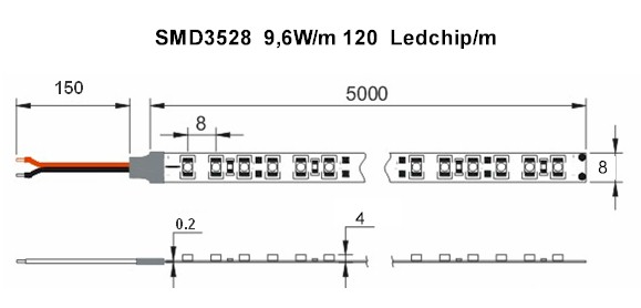 Ledtejp Dimbart Microkontroller Kit SMD3528 7,68W/m Varmvit, Vit el. Kallvit - 3