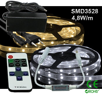 Ledtejp Dimbart Microkontroller Kit SMD3528 4,8W/m Varmvit, Vit el. Kallvit