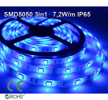 Ledtejp SMD5050 3in1 7,2W/m Blå Ljusfärg
