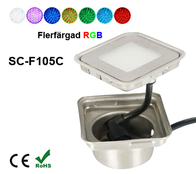 Inground Lampa 0,9W Kapslad  Kvadratisk RGB