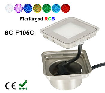 Inground Lampa 0,9W Kapslad  Kvadratisk RGB