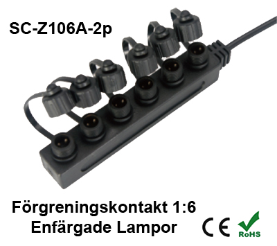 Förgreningskontakt 1:6 till Enfärgade Decklight / Inground & Trädgårdslampor