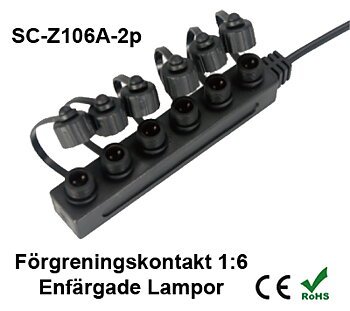 Förgreningskontakt 1:6 till Enfärgade Decklight / Inground & Trädgårdslampor