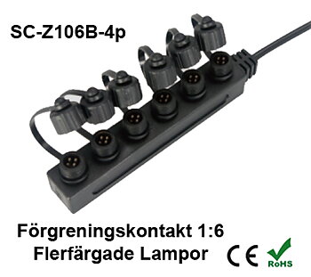 Förgreningskontakt 1:6 till Flerfärgade Decklight / Inground & Trädgårdslampor