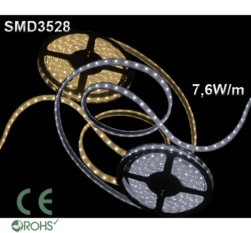 Ledtejp SMD3528 7,68W/m Varmvit, Vit el. Kallvit