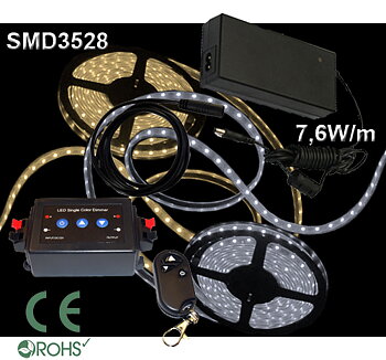 Ledtejp Dimbart Fjärrk. Kit SMD3528 7,68W/m Varmvit, Vit el. Kallvit
