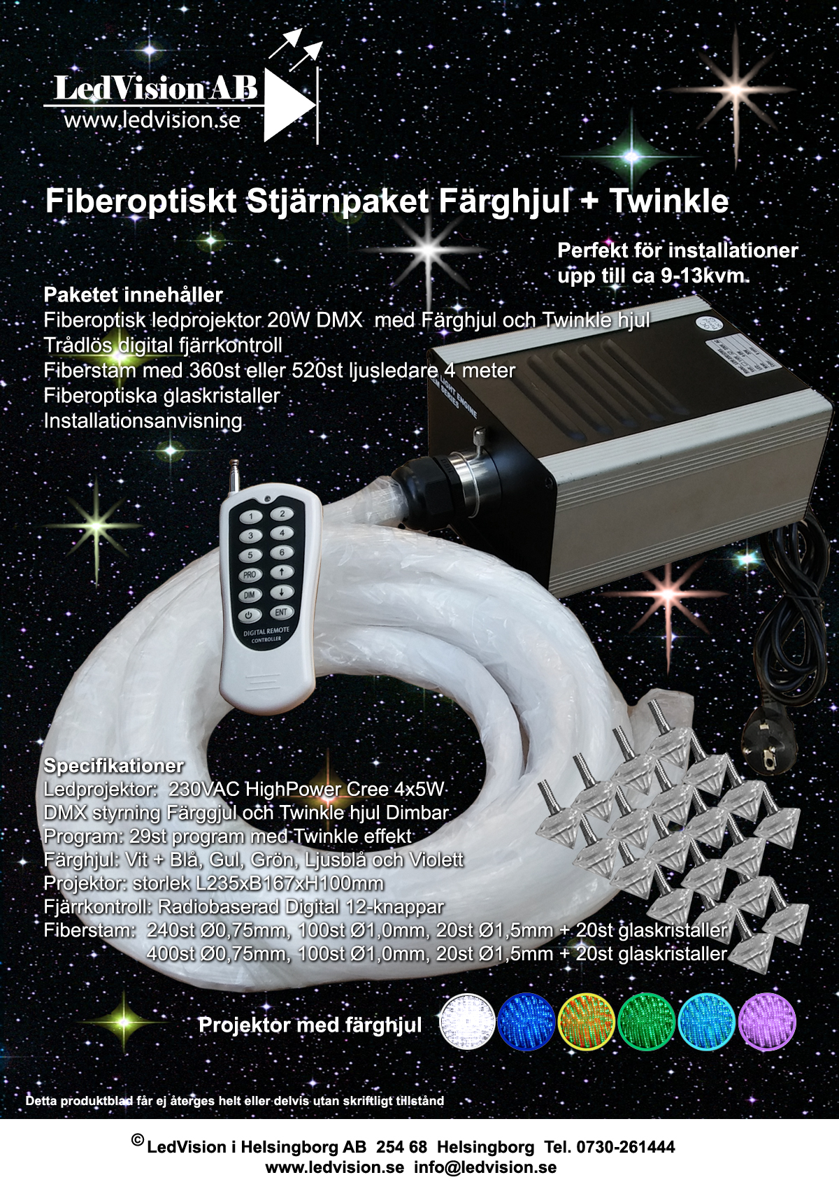 Stjärnhimmelpaket 20W DMX Twinkle Dimbar Ledprojektor 9kvm - 2