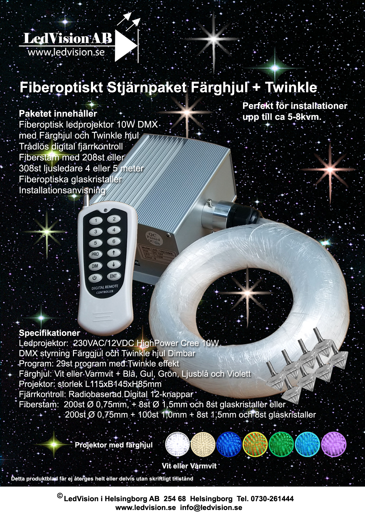 Stjärnhimmelpaket 10W DMX Twinkle Dimbar Ledprojektor 8kvm - 2