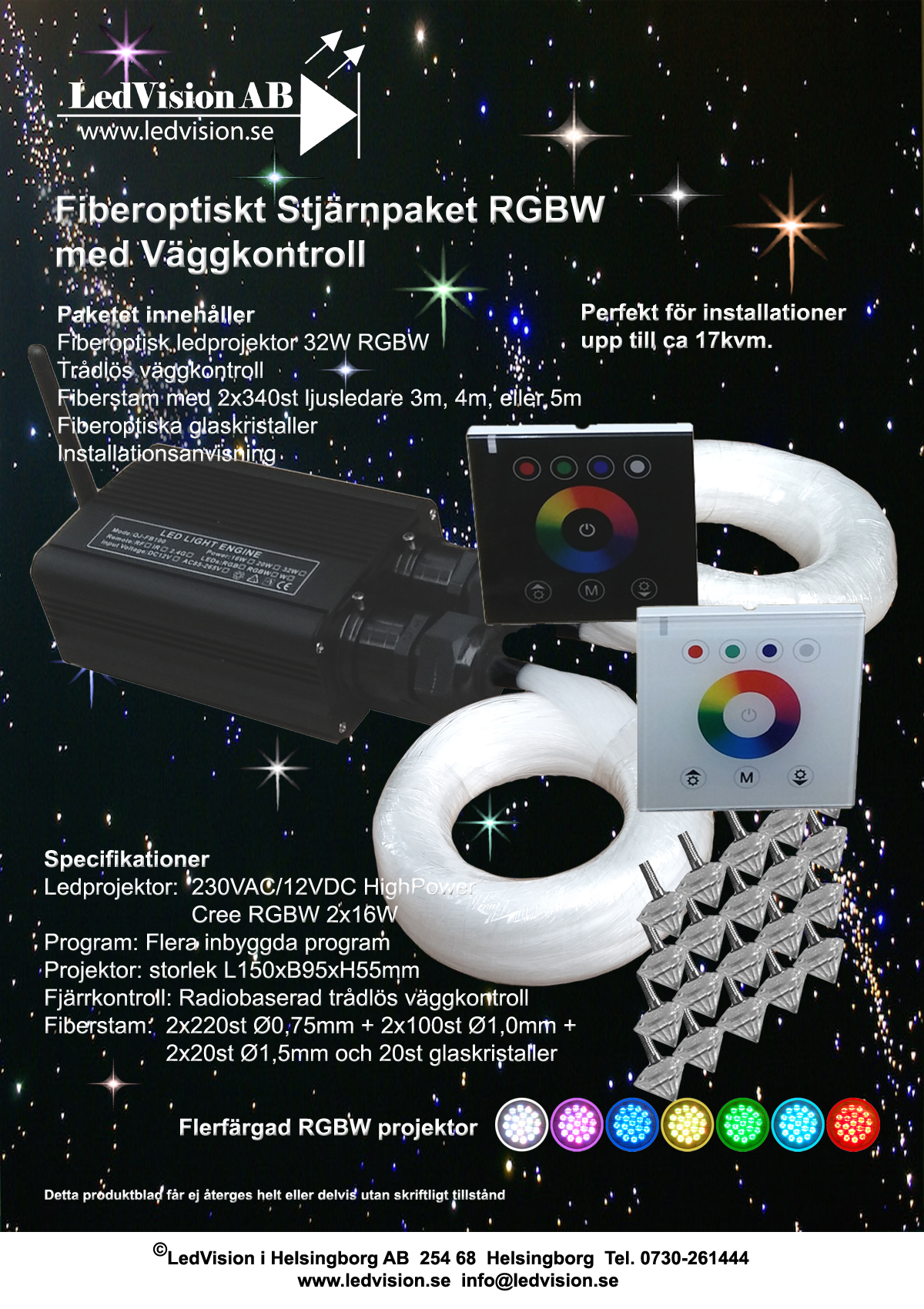 Stjärnhimmelpaket 32W RGBW Dubbel Ledprojektor Väggkontroll 17kvm - 2