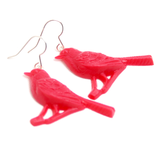 Örhängen Fågel på gren (cerise)