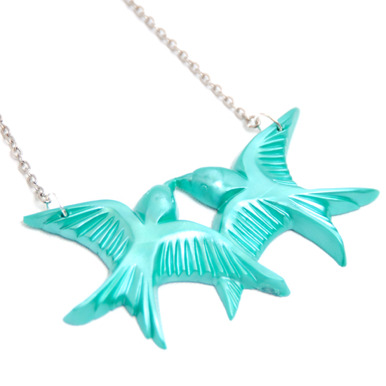 Necklace Love Swallows (turq/metallic) - 2