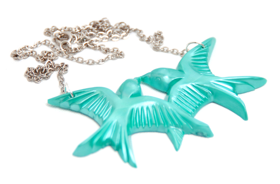 Necklace Love Swallows (turq/metallic)
