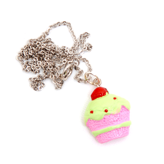 Necklace Cupcake (lime/pink)