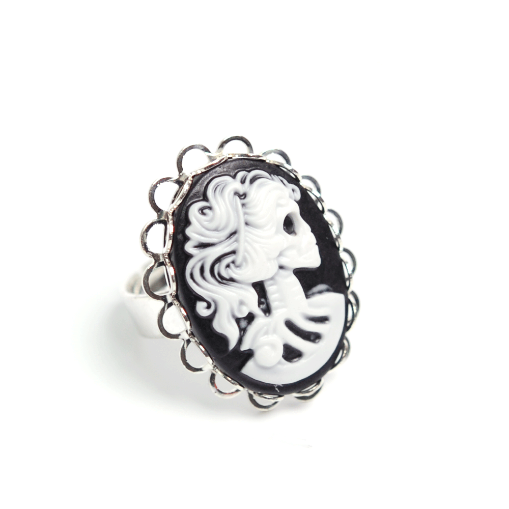 Ring Sweet Skull Cameo Big (silver/white)