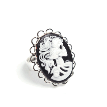 Ring Sweet Skull Cameo Stor (silver/vit)