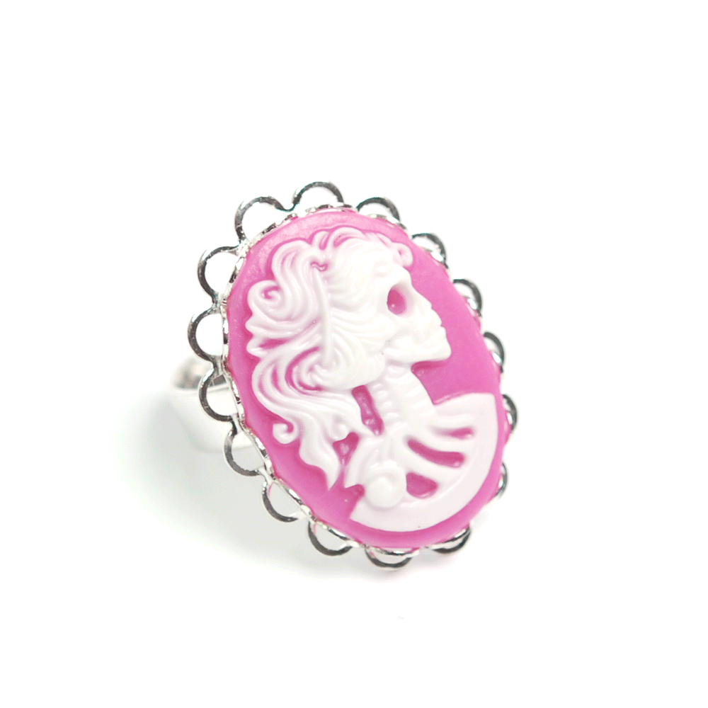 Ring Sweet Skull Cameo Big (silver/pink)