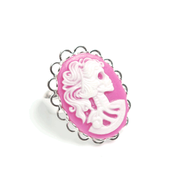 Ring Sweet Skull Cameo Stor (silver/rosa)