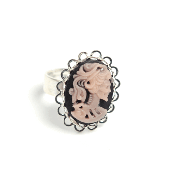 Ring Sweet Skull Cameo (silver/rosa)