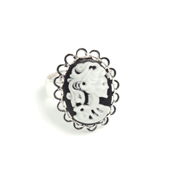 Ring Sweet Skull Cameo (silver/vit)