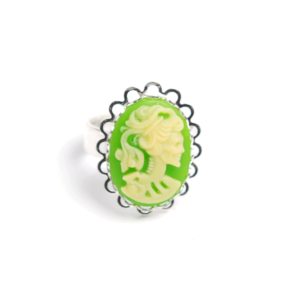 Ring Sweet Skull Cameo (silver/green)