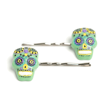 Hairpin Sugar Skull (green) 2pcs